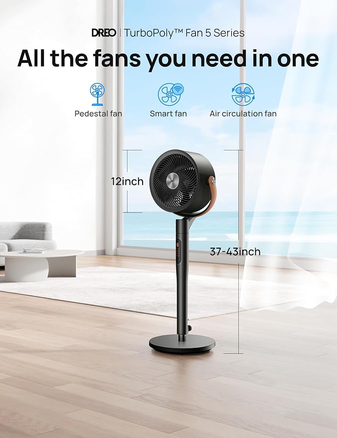 Smart Fan for Bedroom, 120°+105° Omni-directional Oscillating Standing Fans with Remote, 100ft Quiet Floor Fan for Room