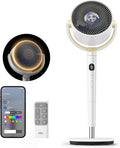 Smart Fan for Bedroom, 120° +120° Omni-Directional Oscillating Fans, 100ft Quiet Pedestal Fan with RGB Light, 9 Speeds, 6