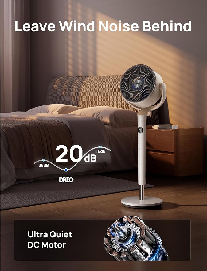 Smart Fan for Bedroom, 120° +120° Omni-Directional Oscillating Fans, 100ft Quiet Pedestal Fan with RGB Light, 9 Speeds, 6