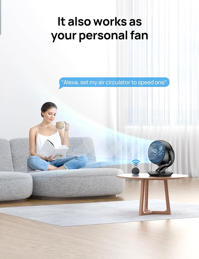 Smart Fan for Bedroom, 120° Vertical and 90° Oscillating Fan with Voice Control, 13 Inch Quiet Air Circulator for Whole Room