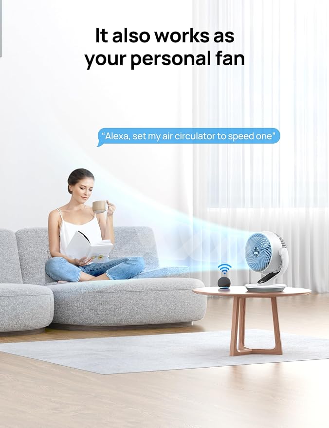 Smart Fan for Bedroom, 120° Vertical and 90° Oscillating Fan with Voice Control, 13 Inch Height Quiet Air Circulator for