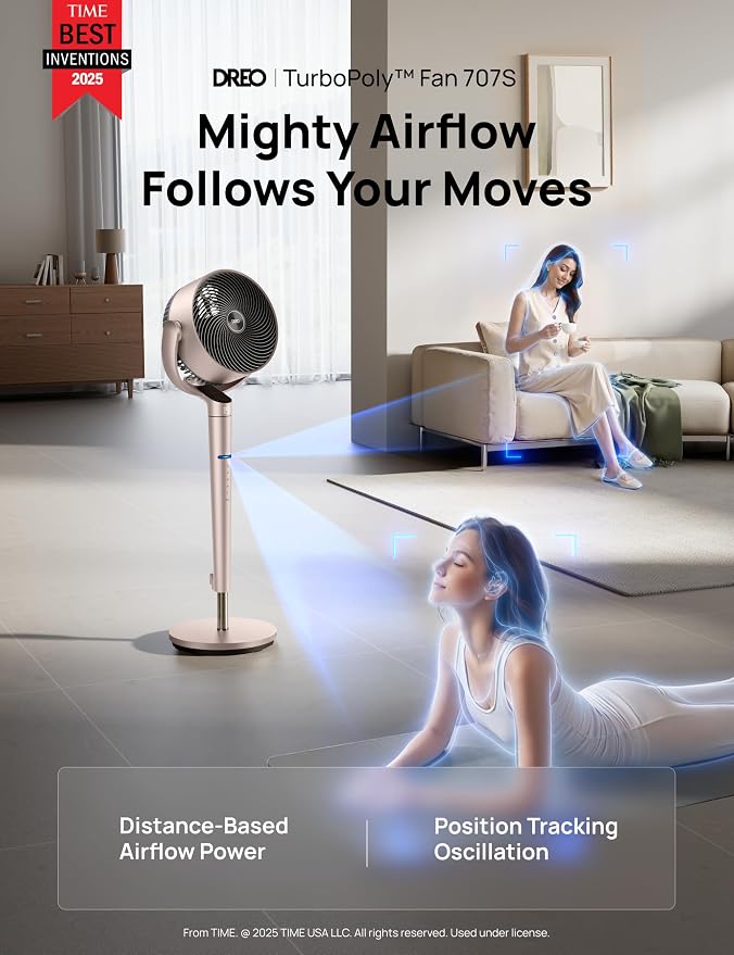Smart Fan for Bedroom, Position-based Oscillation, 150°+120° 3D Oscillating Fan, 110ft Pedestal Fans with Wi-Fi/Voice/Remote