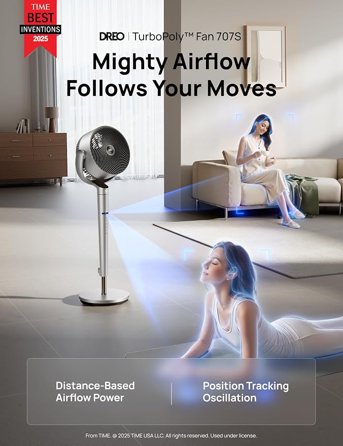 Smart Fan for Bedroom, Position-based Oscillation, 150°+120° 3D Oscillating Fan, 110ft Pedestal Fans with Wi-Fi/Voice/Remote