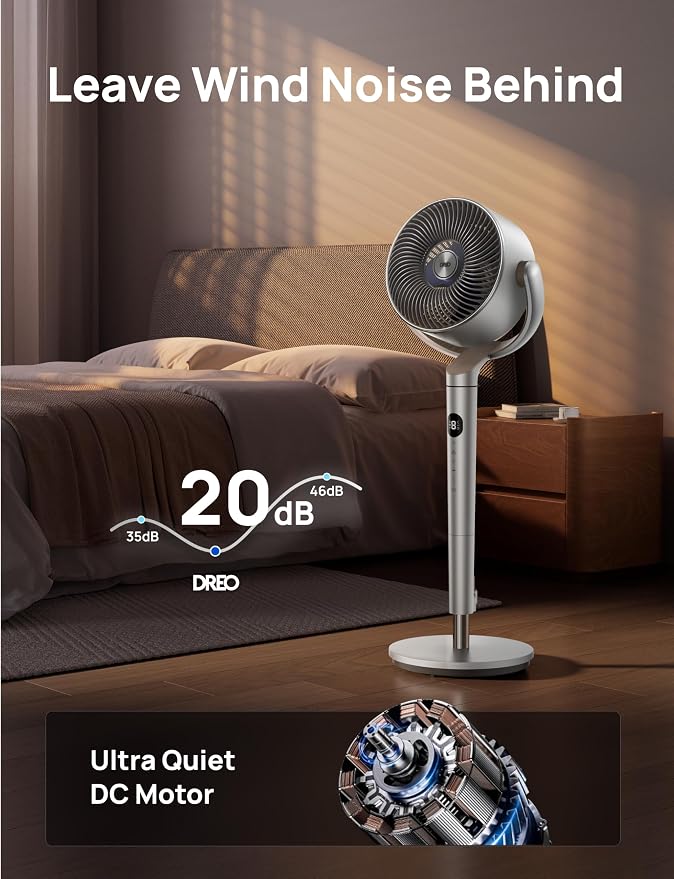Smart Fans for Bedroom, 120° +120° Omni-Directional Oscillating Fan, 100ft Quiet Pedestal Fan with RGB Light, 9 Speeds, 6
