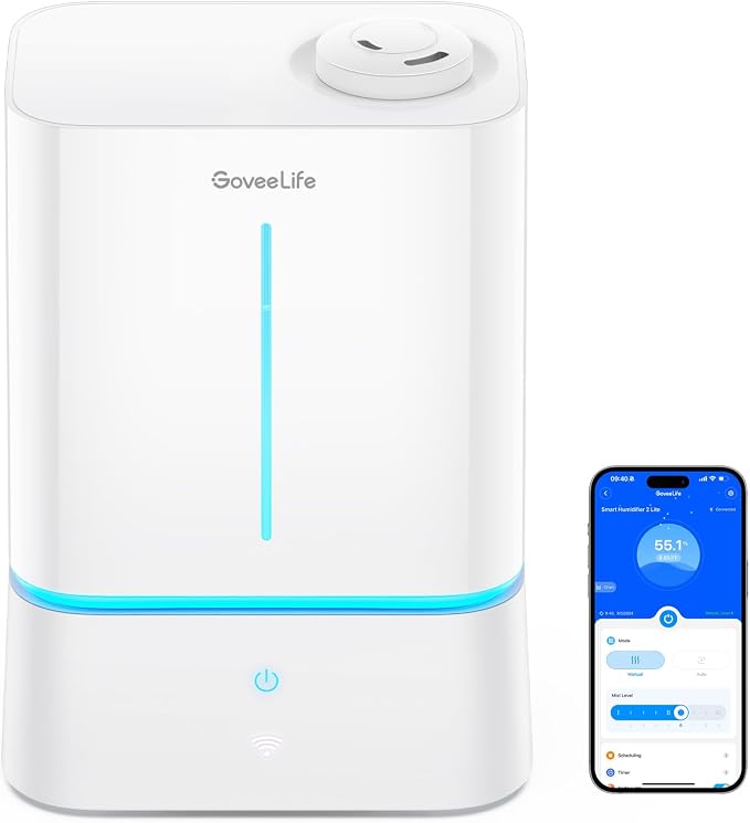 Smart Humidifiers for Bedroom, 4.5L Cool Mist Air Humidifiers with Scent Diffuser & Nightlight, 40H Runtime, Easy to Clean