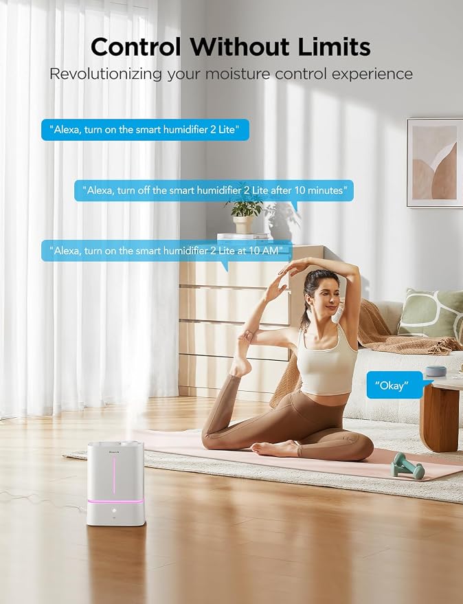 Smart Humidifiers for Bedroom, 4.5L Cool Mist Air Humidifiers with Scent Diffuser & Nightlight, 40H Runtime, Easy to Clean