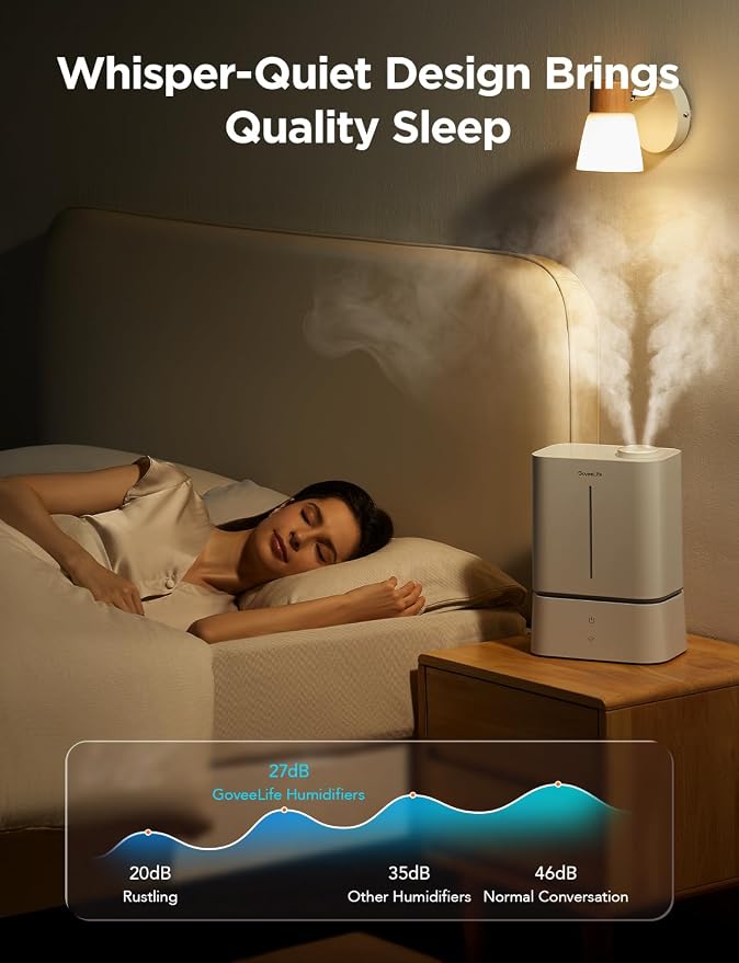 Smart Humidifiers for Bedroom, 4.5L Cool Mist Air Humidifiers with Scent Diffuser & Nightlight, 40H Runtime, Easy to Clean
