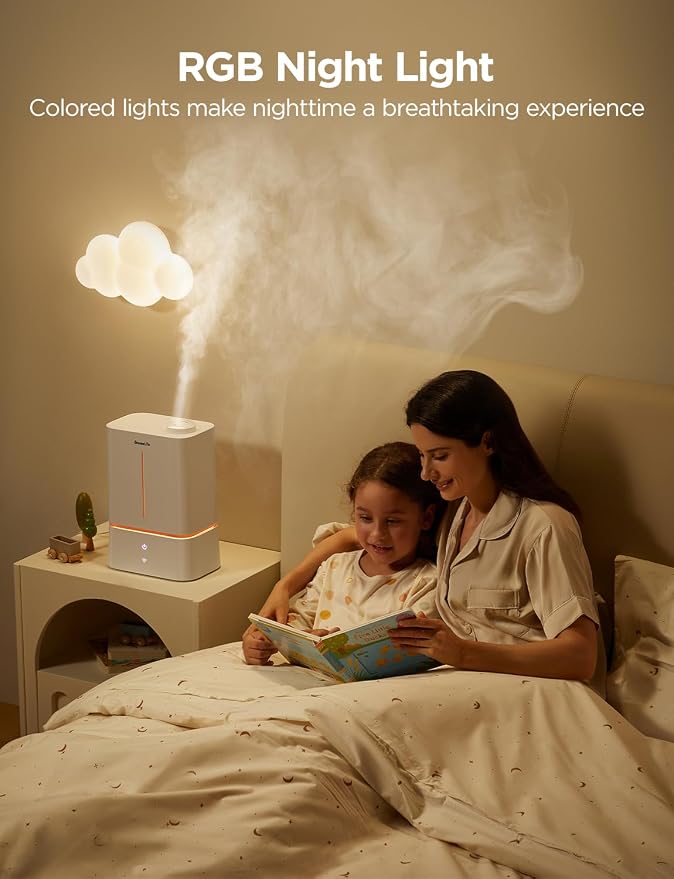 Smart Humidifiers for Bedroom, 4.5L Cool Mist Air Humidifiers with Scent Diffuser & Nightlight, 40H Runtime, Easy to Clean