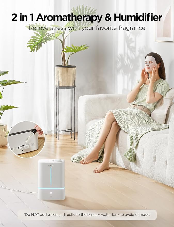 Smart Humidifiers for Bedroom, 4.5L Cool Mist Air Humidifiers with Scent Diffuser & Nightlight, 40H Runtime, Easy to Clean