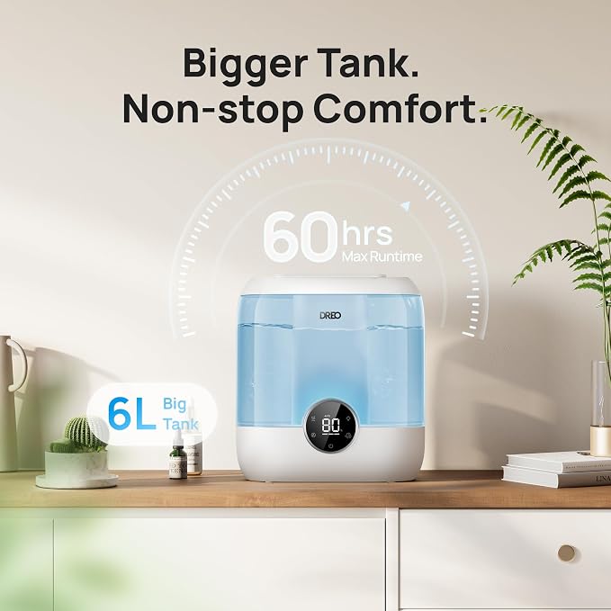 Smart Humidifiers for Bedroom, 6L Top Fill Supersized Cool Mist Humidifier for Large Room, 60 Hour Runtime, alternate product
