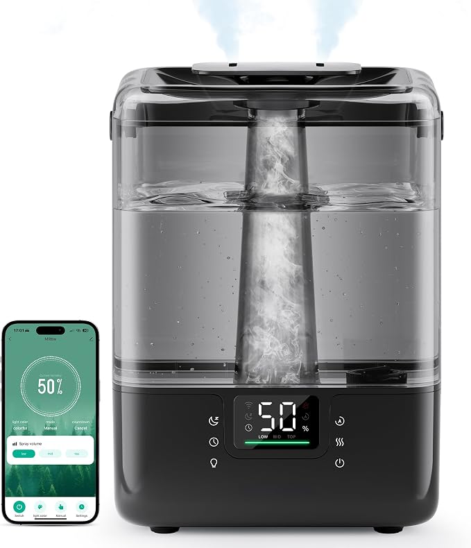 Smart Humidifiers for Bedroom Home, 6L Cool Mist Top Fill Humidifier Large Room with Essential Oil Diffuser, Touch/APP/Voice