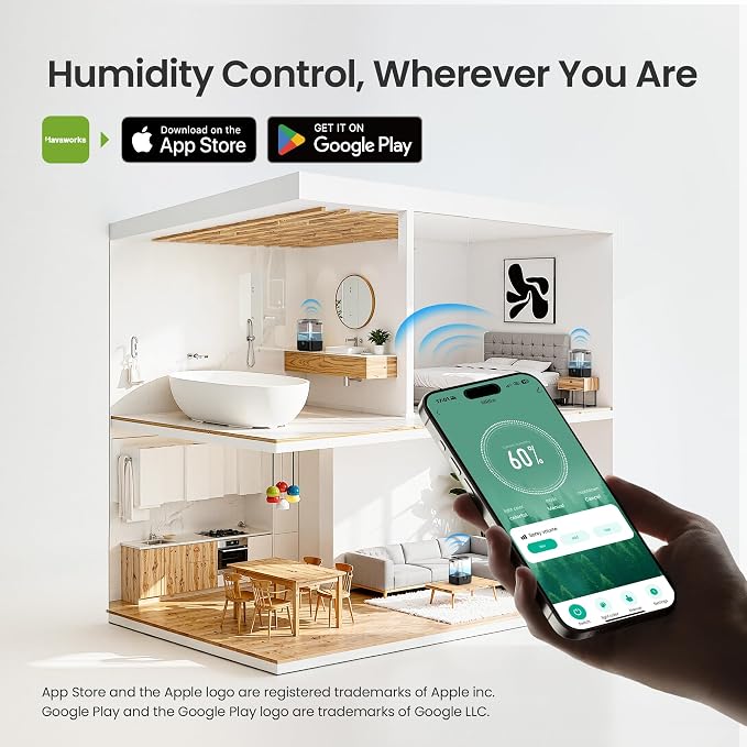 Smart Humidifiers for Bedroom Home, 6L Cool Mist Top Fill Humidifier Large Room with Essential Oil Diffuser, Touch/APP/Voice