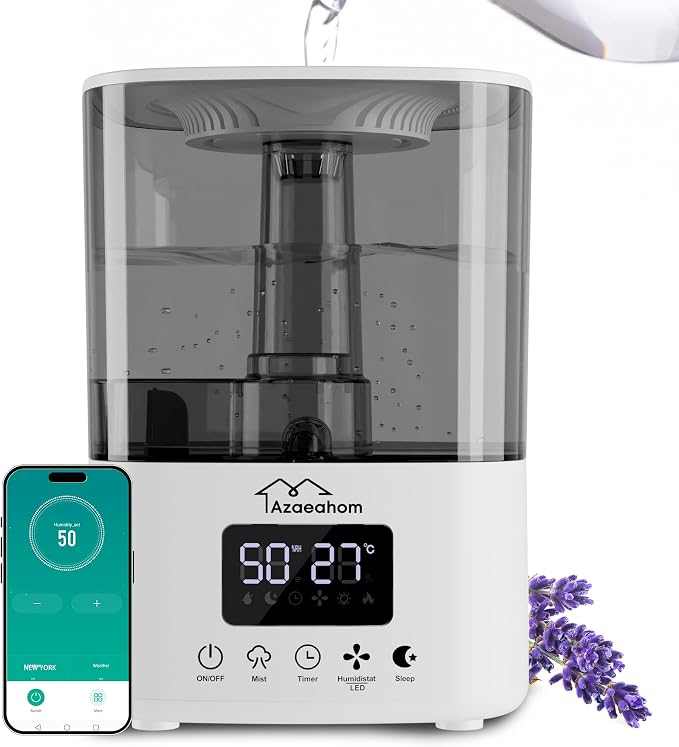 Smart Humidifiers for Bedroom, Top Fill 4L Cool Mist Air Humidifier for Large Room, Essential Oil Diffuser App Control