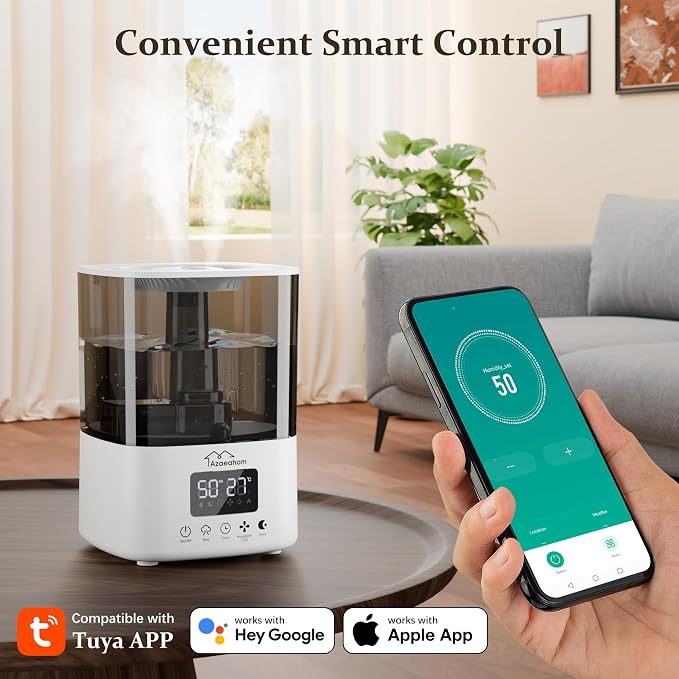 Smart Humidifiers for Bedroom, Top Fill 4L Cool Mist Air Humidifier for Large Room, Essential Oil Diffuser App Control