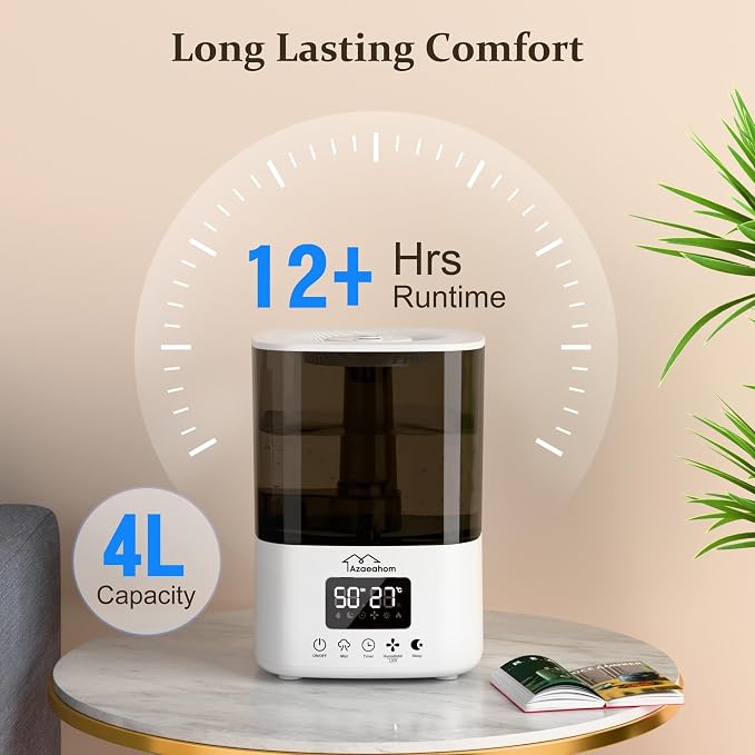 Smart Humidifiers for Bedroom, Top Fill 4L Cool Mist Air Humidifier for Large Room, Essential Oil Diffuser App Control