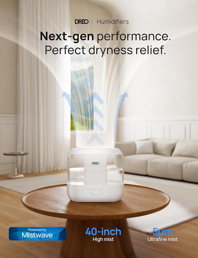 Smart Humidifiers for Bedroom, Top Fill 4L Supersized Humidifier Large Room with 28 dB, 36H Runtime, Touch/APP/Voice Control