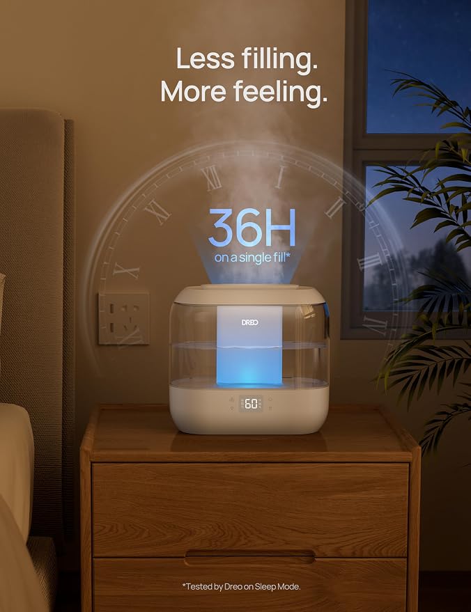 Smart Humidifiers for Bedroom, Top Fill 4L Supersized Humidifier Large Room with 28 dB, 36H Runtime, Touch/APP/Voice Control