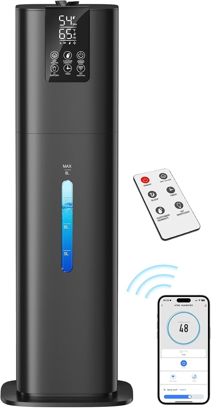 Smart Home, 2.11Gal(8L) Quiet Top Fill Cool Mist Humidifier, Smart App & Remote Control