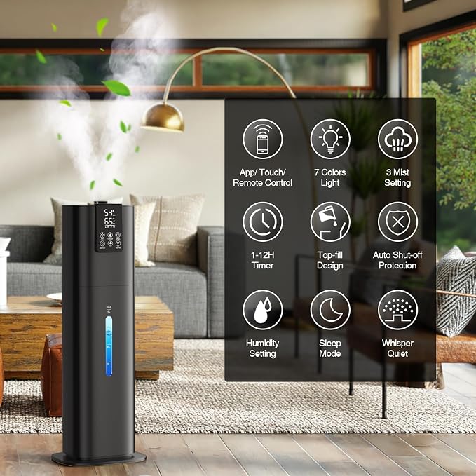 Smart Home, 2.11Gal(8L) Quiet Top Fill Cool Mist Humidifier, Smart App & Remote Control