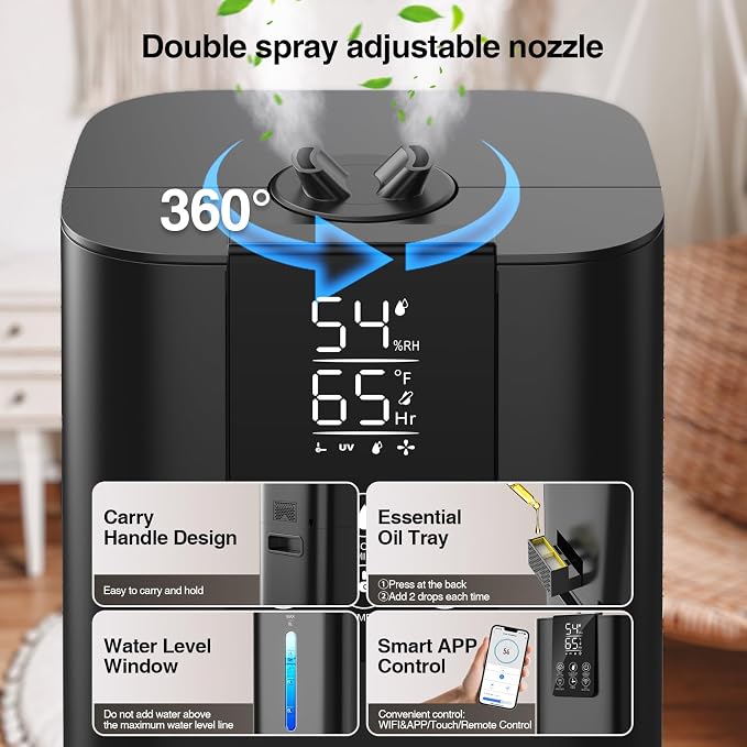 Smart Home, 2.11Gal(8L) Quiet Top Fill Cool Mist Humidifier, Smart App & Remote Control
