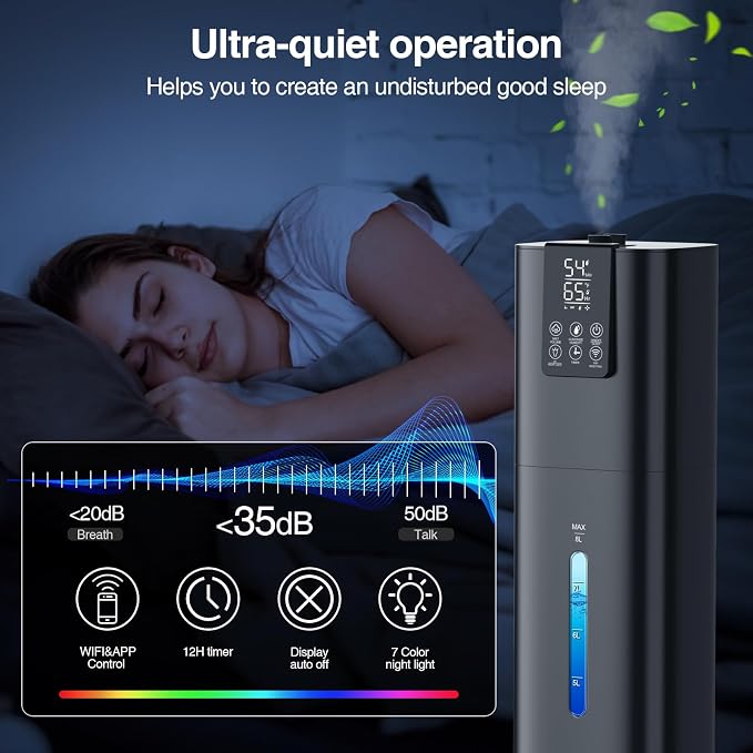 Smart Home, 2.11Gal(8L) Quiet Top Fill Cool Mist Humidifier, Smart App & Remote Control