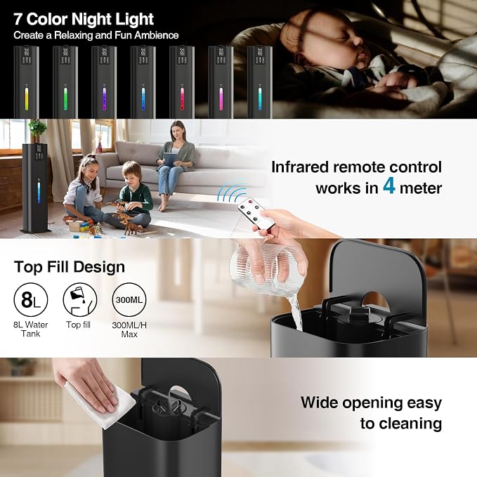 Smart Home, 2.11Gal(8L) Quiet Top Fill Cool Mist Humidifier, Smart App & Remote Control