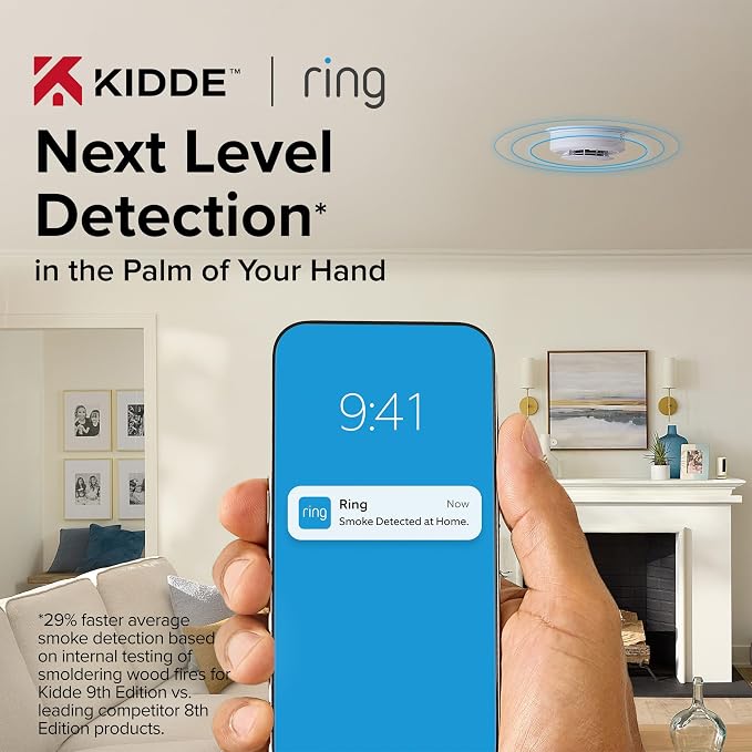 Smart Smoke and Carbon Monoxide Detector, Ring App Enabled for Real-Time Notifications, Hardwired Alarm, AA, alternate view 2
