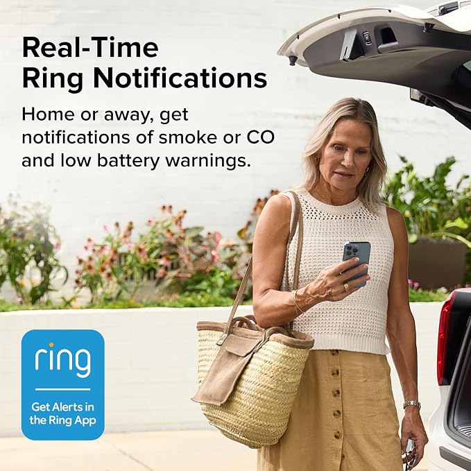 Smart Smoke and Carbon Monoxide Detector, Ring App Enabled for Real-Time Notifications, Hardwired Alarm, AA, alternate view 3