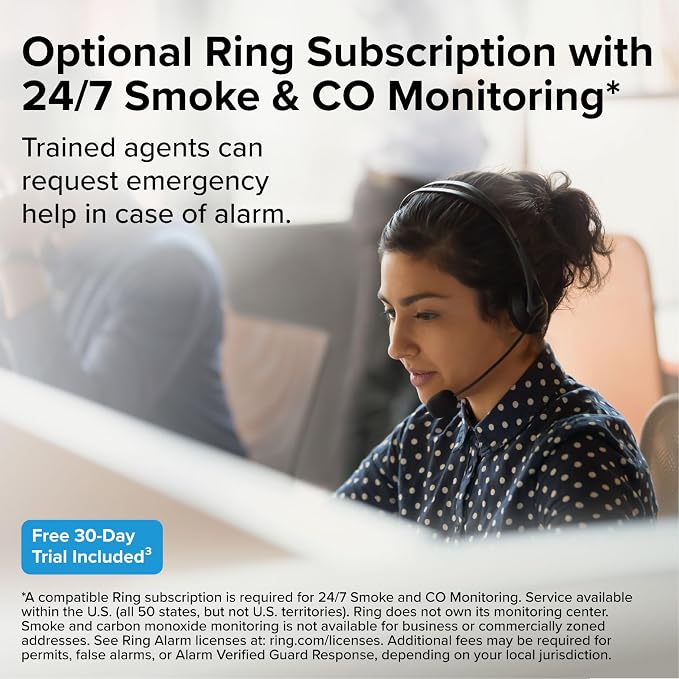 Smart Smoke and Carbon Monoxide Detector, Ring App Enabled for Real-Time Notifications, Hardwired Alarm, AA, alternate view 4