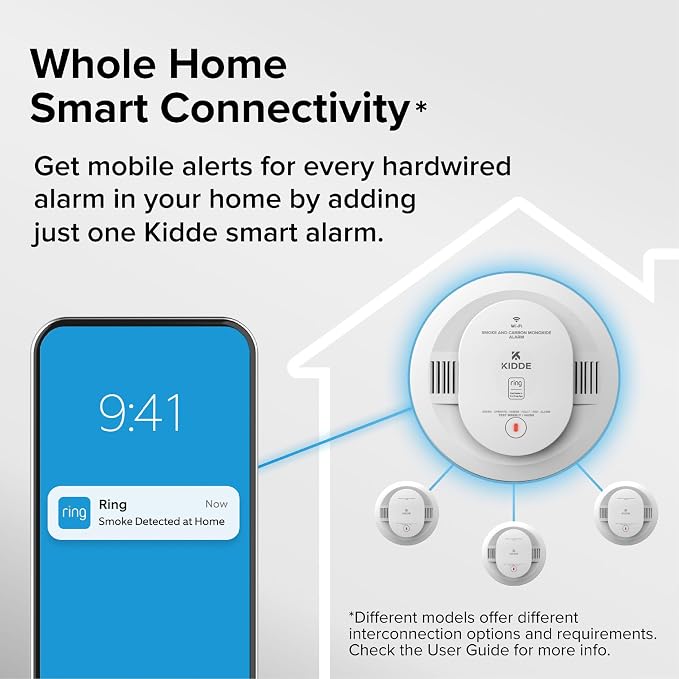 Smart Smoke and Carbon Monoxide Detector, Ring App Enabled for Real-Time Notifications, Hardwired Alarm, AA, alternate view 6