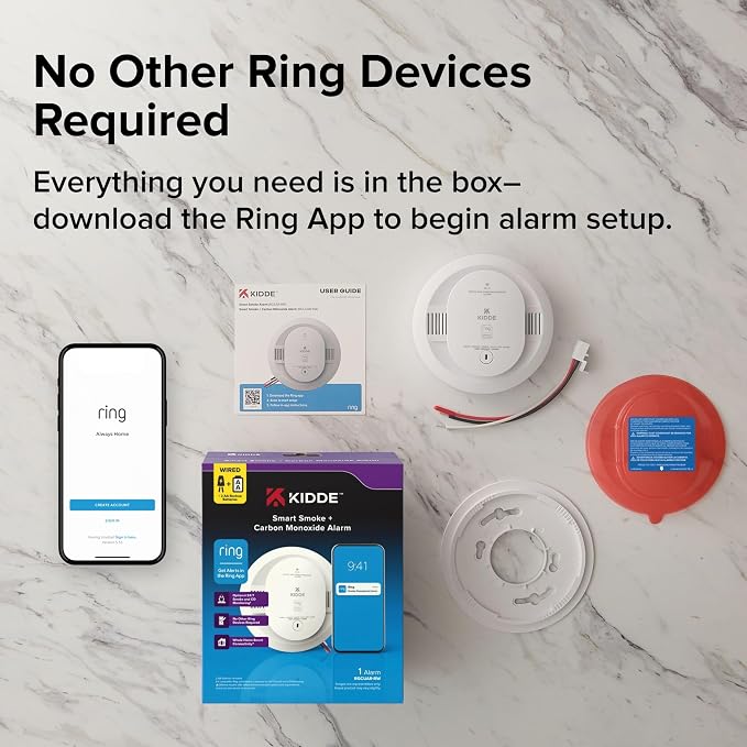 Smart Smoke and Carbon Monoxide Detector, Ring App Enabled for Real-Time Notifications, Hardwired Alarm, AA, alternate view 9