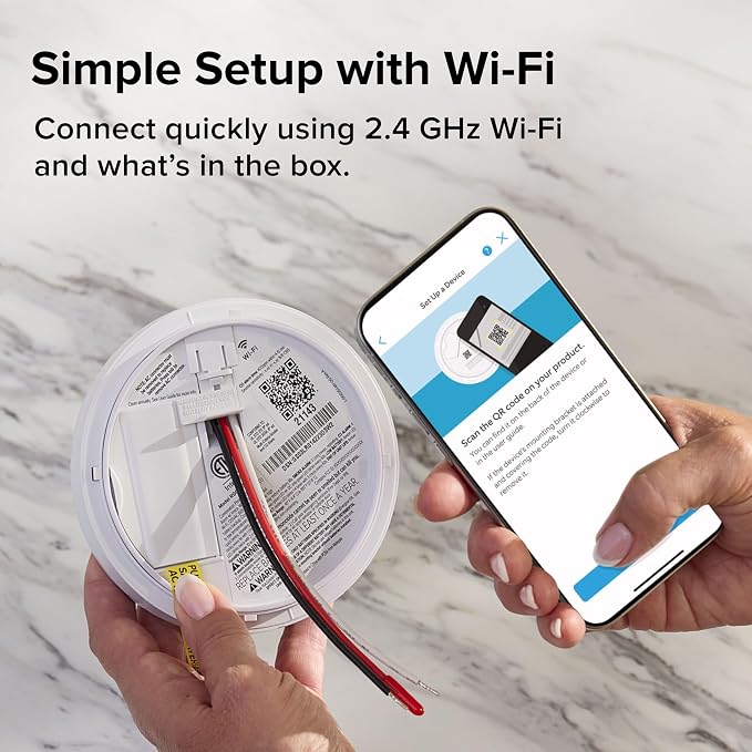 Smart Smoke and Carbon Monoxide Detector, Ring App Enabled for Real-Time Notifications, Hardwired Alarm, AA, alternate view