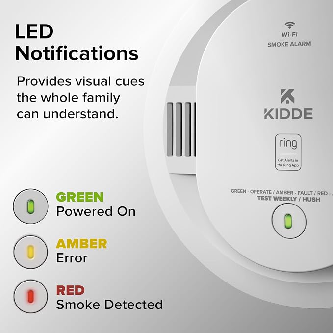 Smart Smoke and Carbon Monoxide Detector, Ring App Enabled for Real-Time Notifications, Hardwired Alarm, AA, alternate view