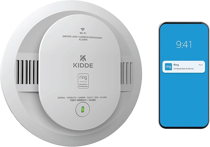 Smart Smoke and Carbon Monoxide Detector, Ring App Enabled for Real-Time Notifications, Wire-Free