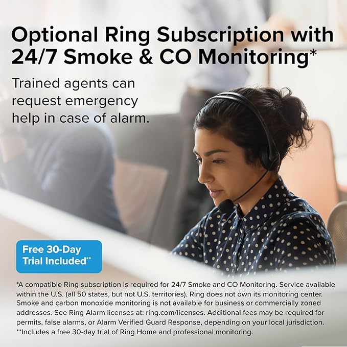Smart Smoke and Carbon Monoxide Detector, Ring App Enabled for Real-Time Notifications, Wire-Free, alternate view 3