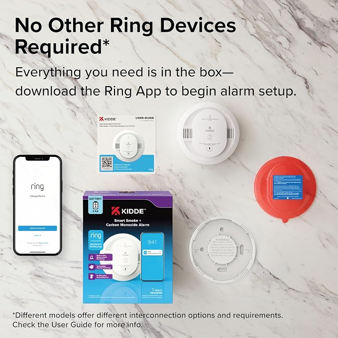 Smart Smoke and Carbon Monoxide Detector, Ring App Enabled for Real-Time Notifications, Wire-Free, alternate view 6
