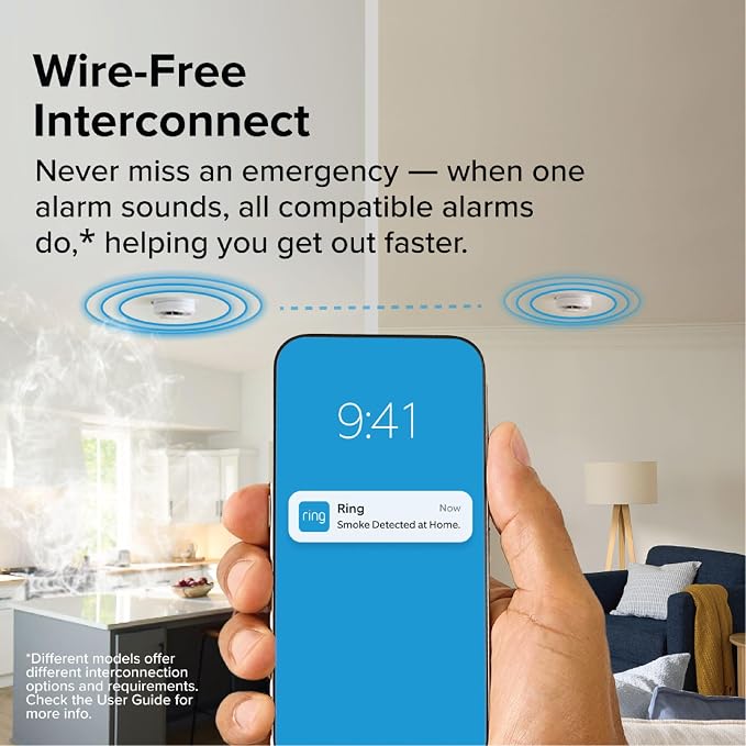 Smart Smoke and Carbon Monoxide Detector, Ring App Enabled for Real-Time Notifications, Wire-Free, alternate view 8
