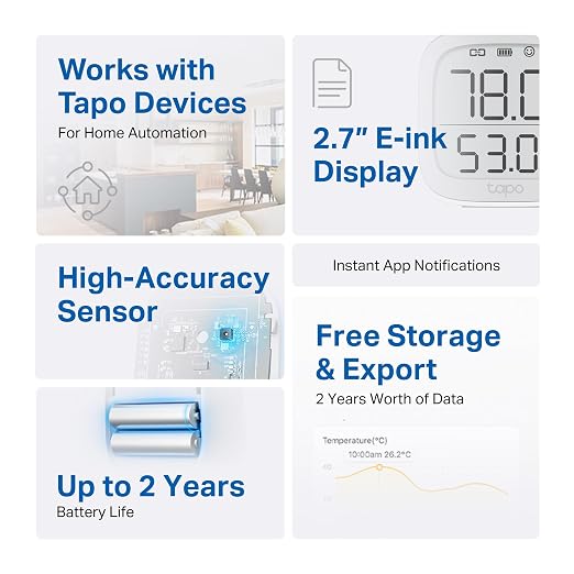 Smart Temperature and Humidity Monitor, 2.7" E-Ink Display, Swiss-Made Sensor, Real-Time Notification, Visual Graphics, Hub