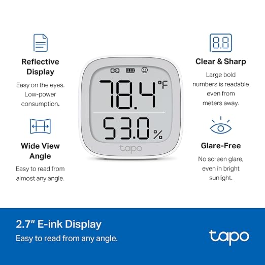 Smart Temperature and Humidity Monitor, 2.7" E-Ink Display, Swiss-Made Sensor, Real-Time Notification, Visual Graphics, Hub