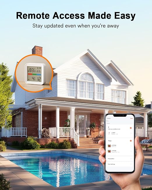 Smart Thermometer Hygrometer, WiFi & Bluetooth Indoor Temperature Humidity Sensor with App Alert, Led Display, Free Data