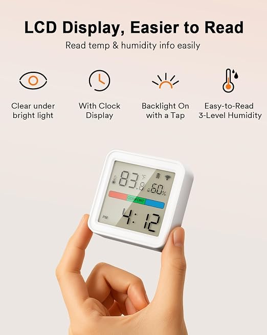 Smart Thermometer Hygrometer, WiFi & Bluetooth Indoor Temperature Humidity Sensor with App Alert, Led Display, Free Data
