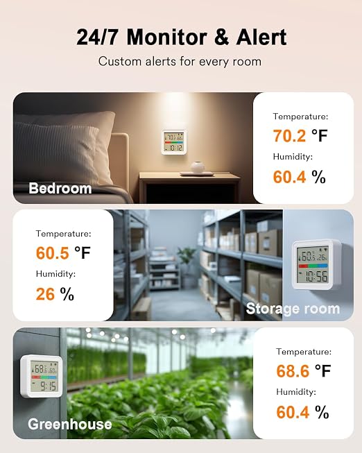 Smart Thermometer Hygrometer, WiFi & Bluetooth Indoor Temperature Humidity Sensor with App Alert, Led Display, Free Data