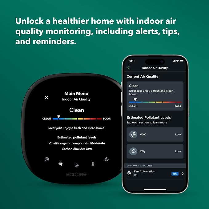 Smart Thermostat Premium with Smart Sensor and Air Quality Monitor - Programmable Wifi Thermostat - Works with Siri, Alexa