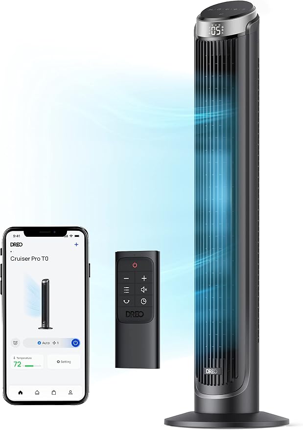 Smart Tower Fan for Bedroom, 90° Oscillating 40" Standing Fan, 26ft/s High-Speed 5 Speeds 4 Modes, Quiet Room Floor Fans