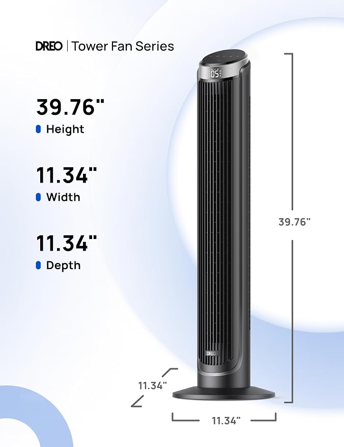Smart Tower Fan for Bedroom, 90° Oscillating 40" Standing Fan, 26ft/s High-Speed 5 Speeds 4 Modes, Quiet Room Floor Fans