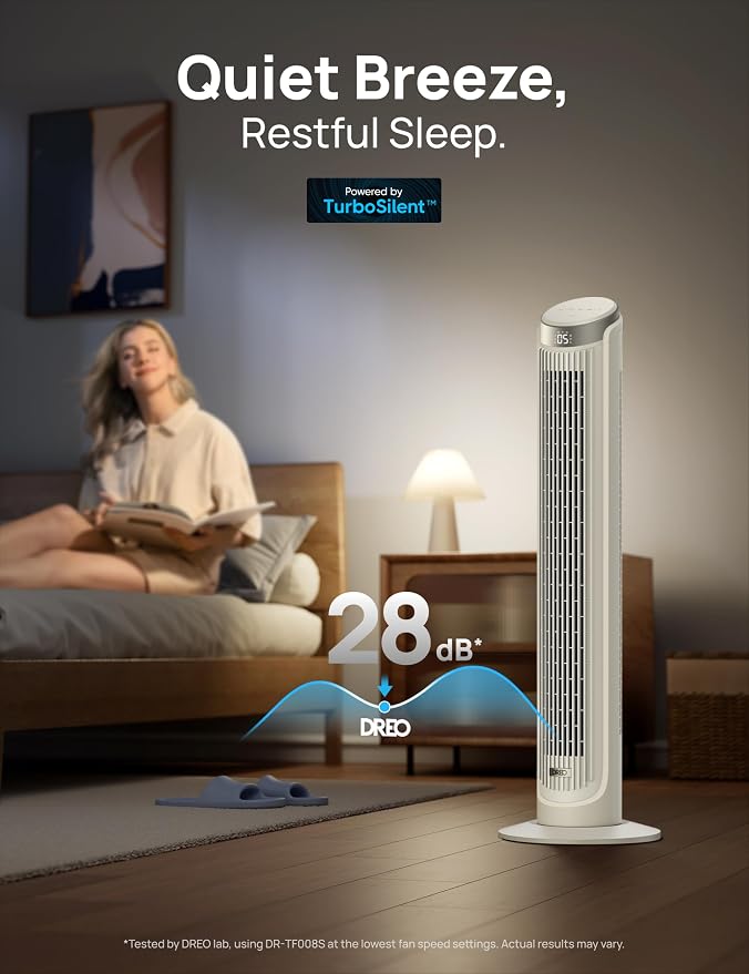 Smart Tower Fan for Bedroom, Standing Fans for Indoors, 90° Oscillating, 26ft/s Velocity Quiet Floor Fan with Remote, 12H