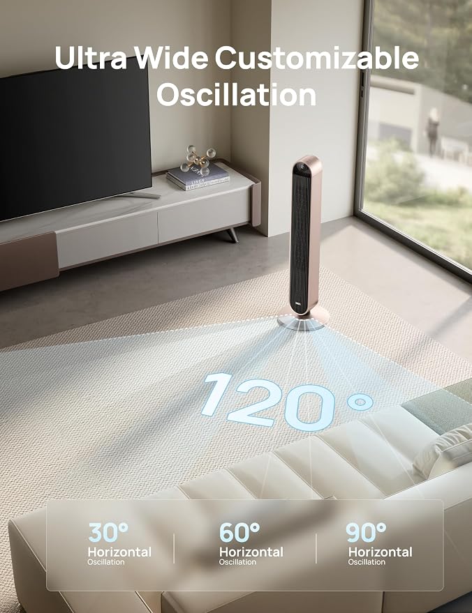 Smart Tower Fan Voice Control, 120° Oscillating Fan Works with Alexa/Google/App/Remote, 42 Inch, 20dB Quiet DC Bladeless Fan