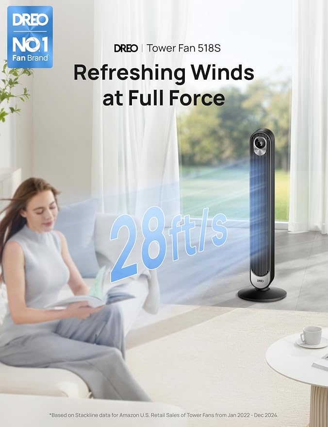 Smart Tower Fan WiFi Voice Control, Works with Alexa/Google,Floor Standing Bladeless Oscillating Fan with Remote, 6 Speeds, 4