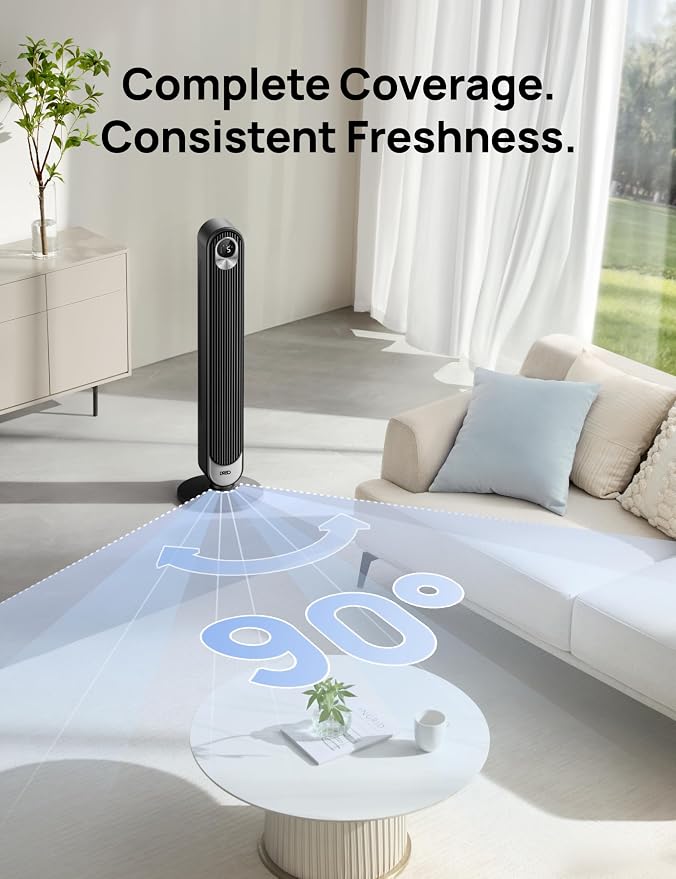 Smart Tower Fan WiFi Voice Control, Works with Alexa/Google,Floor Standing Bladeless Oscillating Fan with Remote, 6 Speeds, 4