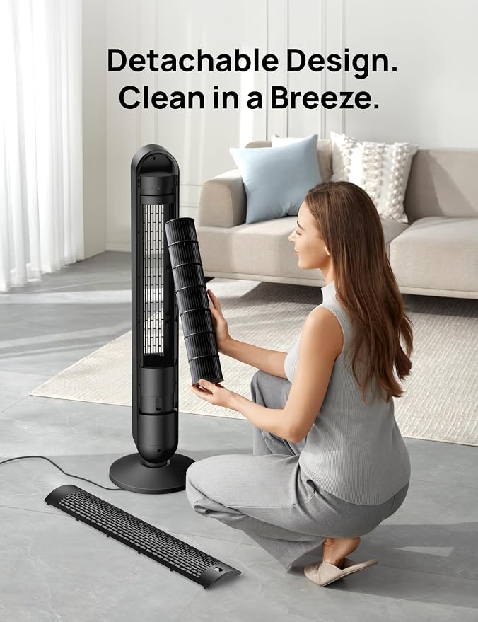 Smart Tower Fan WiFi Voice Control, Works with Alexa/Google,Floor Standing Bladeless Oscillating Fan with Remote, 6 Speeds, 4